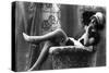 Pin-Up Girl in French Maid Outfit Smoking and Sitting-Lantern Press-Stretched Canvas