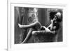 Pin-Up Girl in French Maid Outfit Smoking and Sitting-Lantern Press-Framed Premium Giclee Print