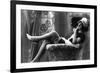 Pin-Up Girl in French Maid Outfit Smoking and Sitting-Lantern Press-Framed Premium Giclee Print