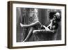 Pin-Up Girl in French Maid Outfit Smoking and Sitting-Lantern Press-Framed Art Print