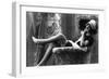 Pin-Up Girl in French Maid Outfit Smoking and Sitting-Lantern Press-Framed Art Print