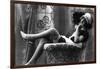 Pin-Up Girl in French Maid Outfit Smoking and Sitting-Lantern Press-Framed Art Print