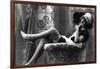 Pin-Up Girl in French Maid Outfit Smoking and Sitting-Lantern Press-Framed Art Print