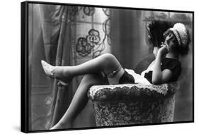 Pin-Up Girl in French Maid Outfit Smoking and Sitting-Lantern Press-Framed Stretched Canvas
