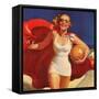 Pin-Up Girl Running on Beach with Beach Ball, 1939-null-Framed Stretched Canvas