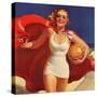 Pin-Up Girl Running on Beach with Beach Ball, 1939-null-Stretched Canvas