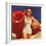 Pin-Up Girl Running on Beach with Beach Ball, 1939-null-Framed Giclee Print