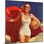 Pin-Up Girl Running on Beach with Beach Ball, 1939-null-Mounted Giclee Print