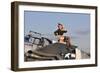 Pin-Up Girl Sitting on the Wing of a P-51 Mustang-null-Framed Photographic Print