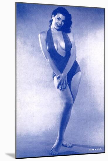 Pin-Up Girl Standing in Low-Cut Bathing Suit, 1945-null-Mounted Giclee Print