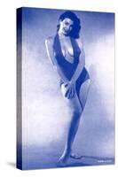 Pin-Up Girl Standing in Low-Cut Bathing Suit, 1945-null-Stretched Canvas