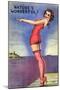 Pin-Up Girl Standing on Dock, 1945-null-Mounted Giclee Print