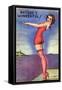 Pin-Up Girl Standing on Dock, 1945-null-Framed Stretched Canvas