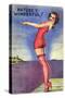 Pin-Up Girl Standing on Dock, 1945-null-Stretched Canvas