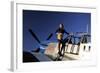 Pin-Up Girl Standing on the Wing of a P-51 Mustang-null-Framed Photographic Print