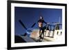 Pin-Up Girl Standing on the Wing of a P-51 Mustang-null-Framed Photographic Print