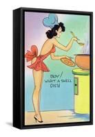 Pin-Up Girls - Boy What a Swell Dish; Woman Cooking in Nighty-Lantern Press-Framed Stretched Canvas