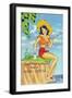 Pin-Up Girls - Girl Fishin for a Good Catch-Lantern Press-Framed Art Print