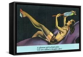 Pin-Up Girls - Glamour Girl in Brief Attire Sets Fellow's Thoughts Afire-Lantern Press-Framed Stretched Canvas