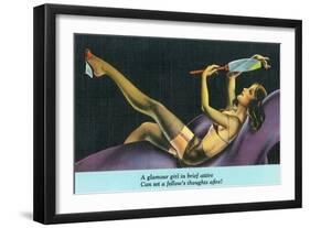 Pin-Up Girls - Glamour Girl in Brief Attire Sets Fellow's Thoughts Afire-Lantern Press-Framed Art Print