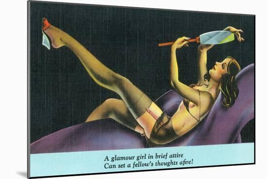 Pin-Up Girls - Glamour Girl in Brief Attire Sets Fellow's Thoughts Afire-Lantern Press-Mounted Art Print