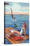 Pin-Up Girls - Inspiration Scene; Woman on Float on Lake-Lantern Press-Stretched Canvas