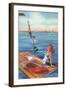 Pin-Up Girls - Inspiration Scene; Woman on Float on Lake-Lantern Press-Framed Art Print