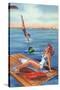 Pin-Up Girls - Inspiration Scene; Woman on Float on Lake-Lantern Press-Stretched Canvas