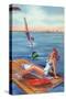 Pin-Up Girls - Inspiration Scene; Woman on Float on Lake-Lantern Press-Stretched Canvas