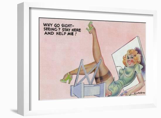 Pin-Up Girls - Why Go Sightseeing; Girl Wants You to Stay-Lantern Press-Framed Art Print