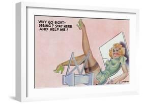 Pin-Up Girls - Why Go Sightseeing; Girl Wants You to Stay-Lantern Press-Framed Art Print