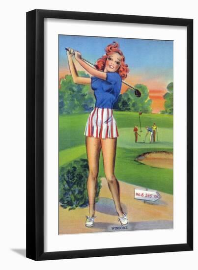 Pin-Up Girls - Winsome; Woman Playing Golf-Lantern Press-Framed Art Print