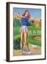 Pin-Up Girls - Winsome; Woman Playing Golf-Lantern Press-Framed Art Print