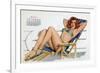 Pin Up in Bikini on a Deckchair on a Boat, Tanning, from Esquire Girl Calendar 1950 (March)-null-Framed Photo