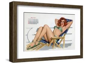 Pin Up in Bikini on a Deckchair on a Boat, Tanning, from Esquire Girl Calendar 1950 (March)-null-Framed Photo