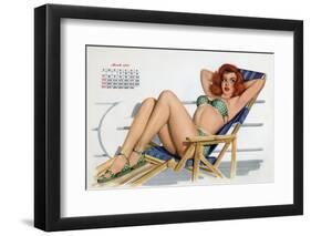 Pin Up in Bikini on a Deckchair on a Boat, Tanning, from Esquire Girl Calendar 1950 (March)-null-Framed Photo