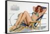 Pin Up in Bikini on a Deckchair on a Boat, Tanning, from Esquire Girl Calendar 1950 (March)-null-Framed Stretched Canvas