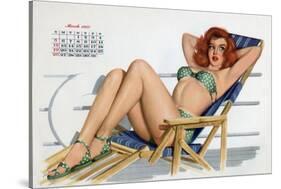 Pin Up in Bikini on a Deckchair on a Boat, Tanning, from Esquire Girl Calendar 1950 (March)-null-Stretched Canvas