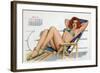 Pin Up in Bikini on a Deckchair on a Boat, Tanning, from Esquire Girl Calendar 1950 (March)-null-Framed Photo