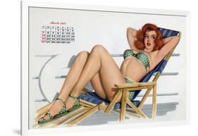 Pin Up in Bikini on a Deckchair on a Boat, Tanning, from Esquire Girl Calendar 1950 (March)-null-Framed Photo