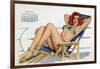 Pin Up in Bikini on a Deckchair on a Boat, Tanning, from Esquire Girl Calendar 1950 (March)-null-Framed Photo