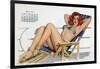 Pin Up in Bikini on a Deckchair on a Boat, Tanning, from Esquire Girl Calendar 1950 (March)-null-Framed Photo