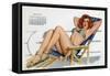 Pin Up in Bikini on a Deckchair on a Boat, Tanning, from Esquire Girl Calendar 1950 (March)-null-Framed Stretched Canvas