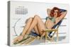 Pin Up in Bikini on a Deckchair on a Boat, Tanning, from Esquire Girl Calendar 1950 (March)-null-Stretched Canvas