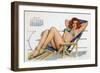 Pin Up in Bikini on a Deckchair on a Boat, Tanning, from Esquire Girl Calendar 1950 (March)-null-Framed Photo