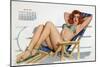 Pin Up in Bikini on a Deckchair on a Boat, Tanning, from Esquire Girl Calendar 1950 (March)-null-Mounted Photo