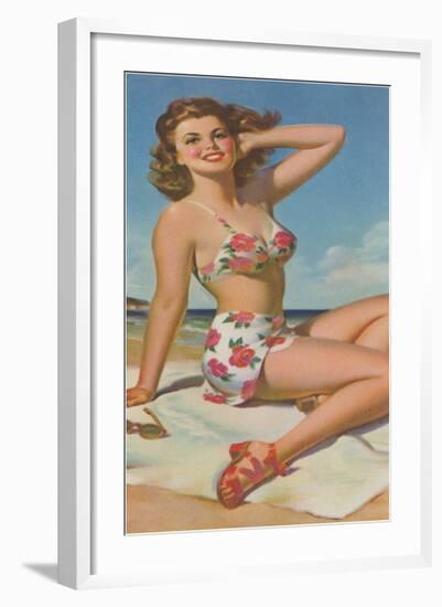 Pin-Up in Flowered Two-Piece-null-Framed Art Print