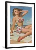 Pin-Up in Flowered Two-Piece-null-Framed Art Print