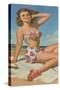 Pin-Up in Flowered Two-Piece-null-Stretched Canvas