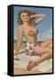 Pin-Up in Flowered Two-Piece-null-Framed Stretched Canvas